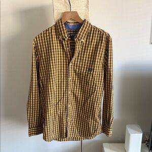 Chaps Men's Yellow and Black Plaid Shirt